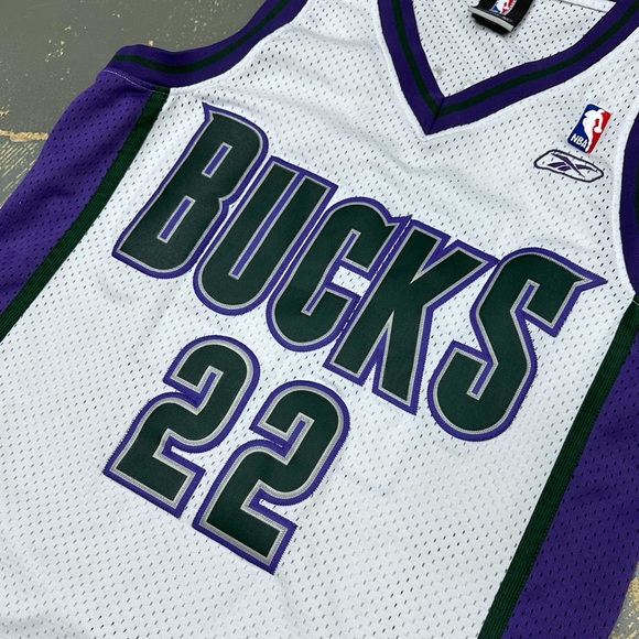 Reebok Michael Redd Milwaukee Bucks Jersey White Purple 22 Swingman NBA Stitched - Picture 4 of 10